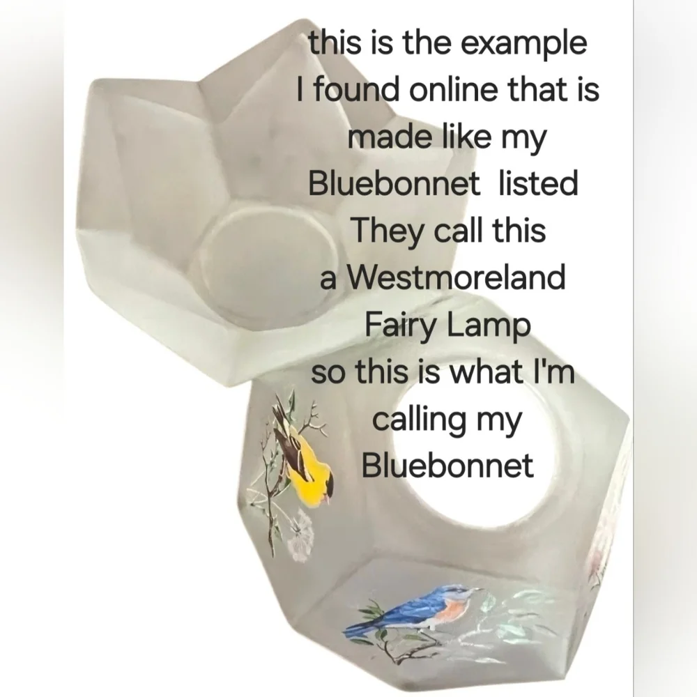 Westmoreland Style Vtg Frosted Glass Fairy Lamp Painted With Texas Bluebonnets